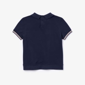 Lacoste Printed Cotton Piqué Polo Shirt Dětské - Polo Tmavě Blankyt Blankyt / Světle Růžové | CZ-rxe